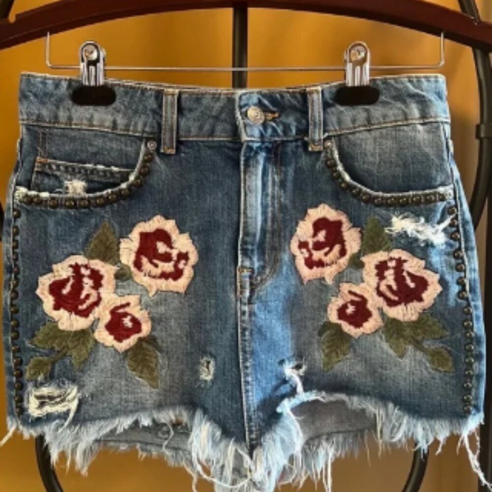 FREE PEOPLE Wild Rose Mini Jean Skirt